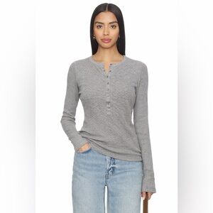 FREE PEOPLE Gray Waffle Knit Henley Long Sleeve Tunic Sweater 📐S